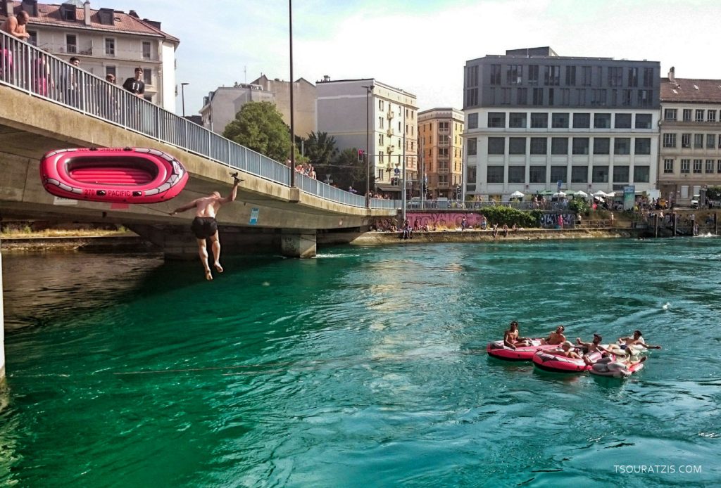 river Rhone Geneva during the heatwave of 2015