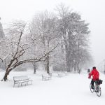 Geneva city velo, snowfall winter rade de Geneve, Jardin Anglais