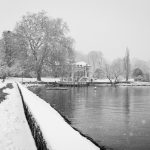 Geneva cityand lake during snowfall, Switzerland