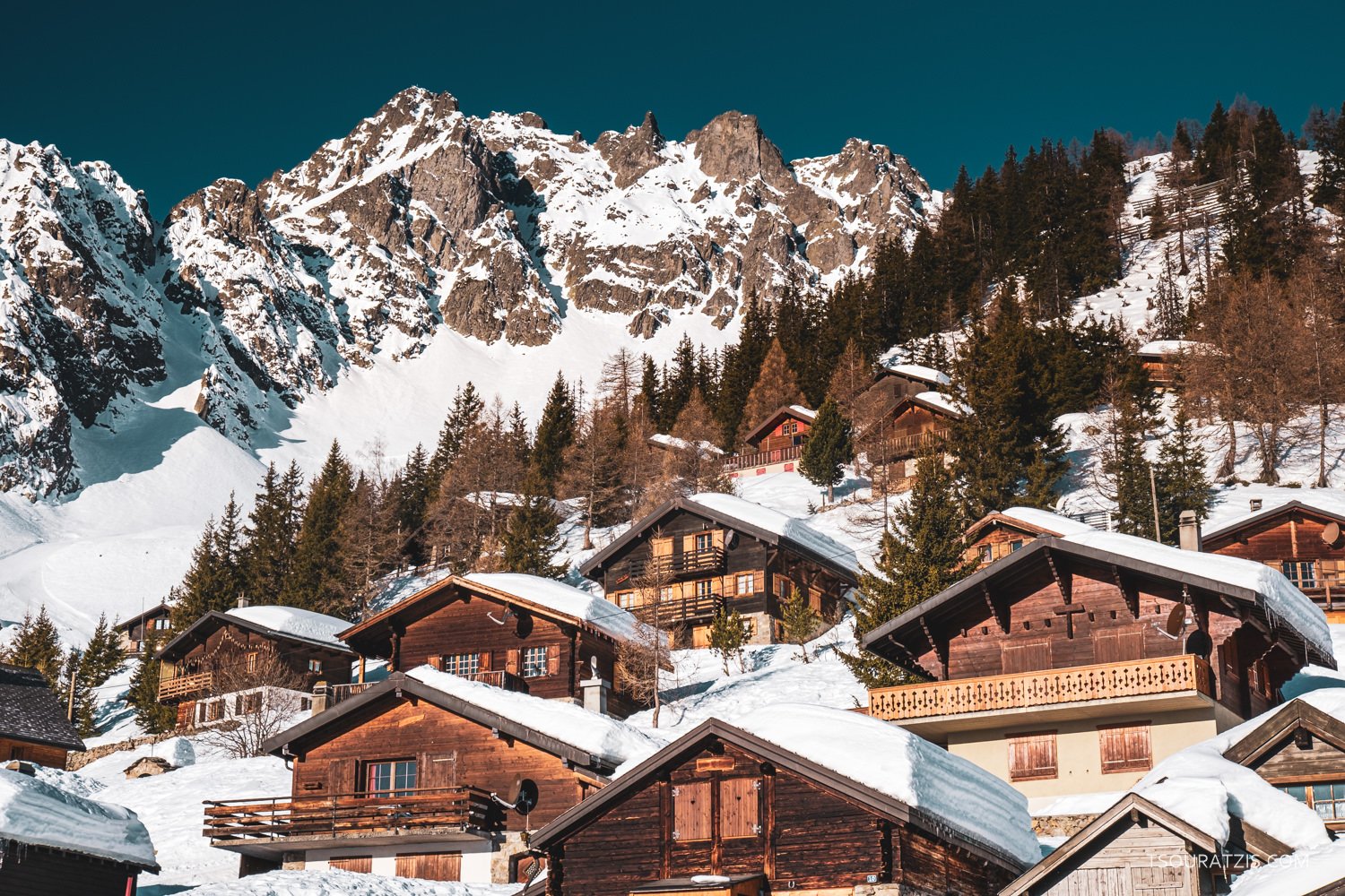 Marecottes mountainous village and ski resort in Valais canton, Swiss Alps