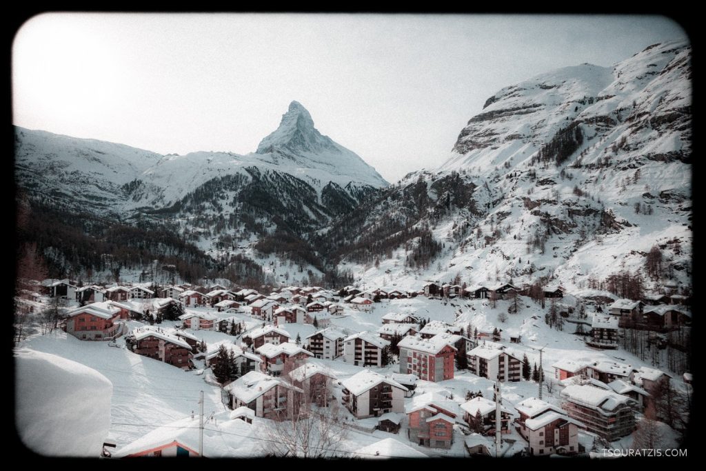 Zermatt ski resort with a view to the famous Matterhorn mountain in Valais-Wallis canton