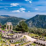 Delphi Tholos of Athena Pronaia Ancient and the greek blue sky