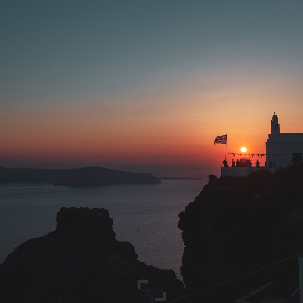 Santorini island sunset view chapel skaros