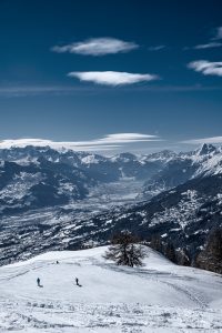 Crans Montana ski resort view to rhone valley swiss alps