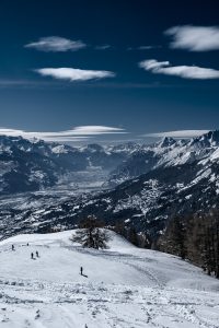 Crans Montana ski resort view to rhone valley swiss alps