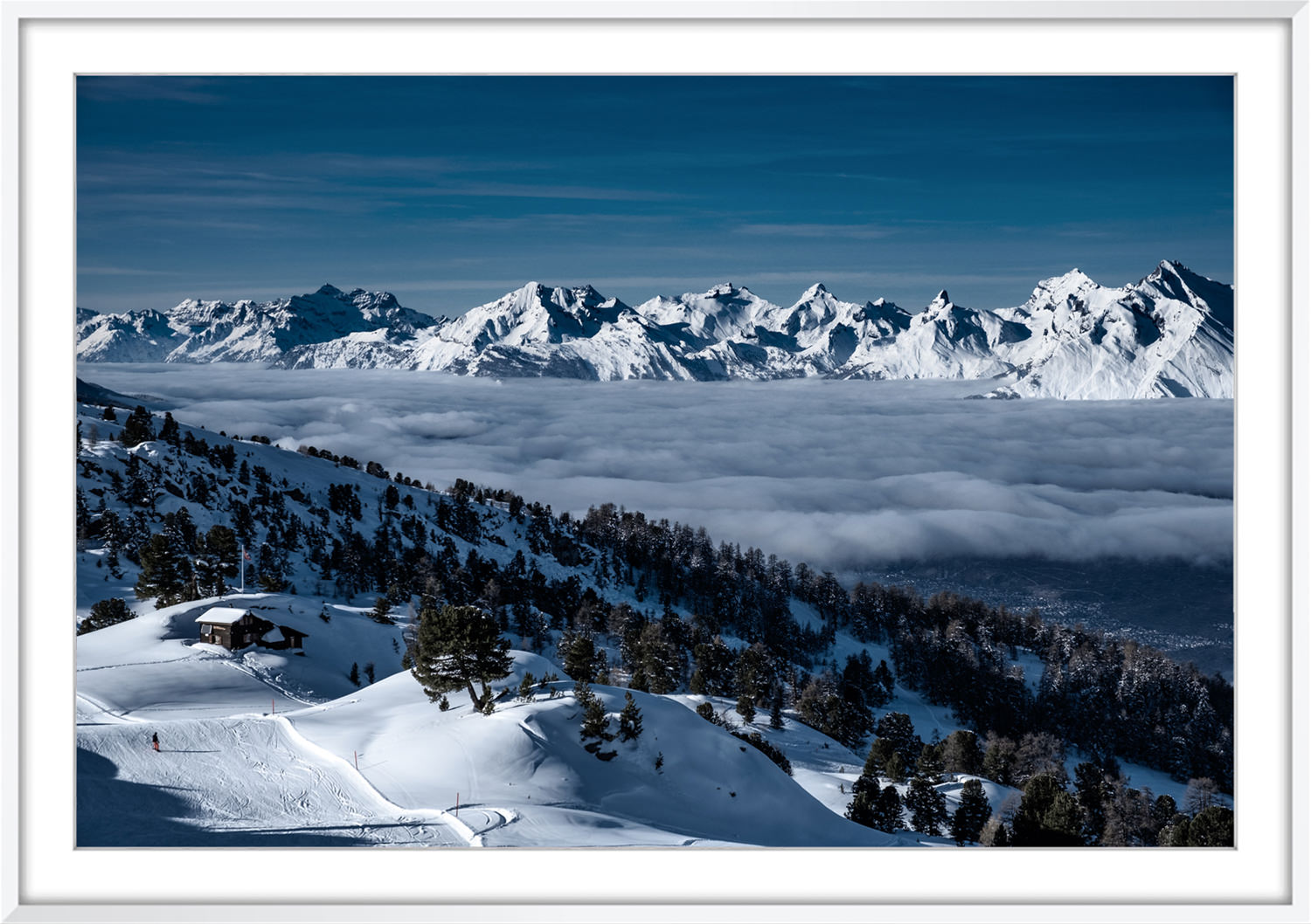 View to Swiss alps and Rhone valey from Nax ski resort and station