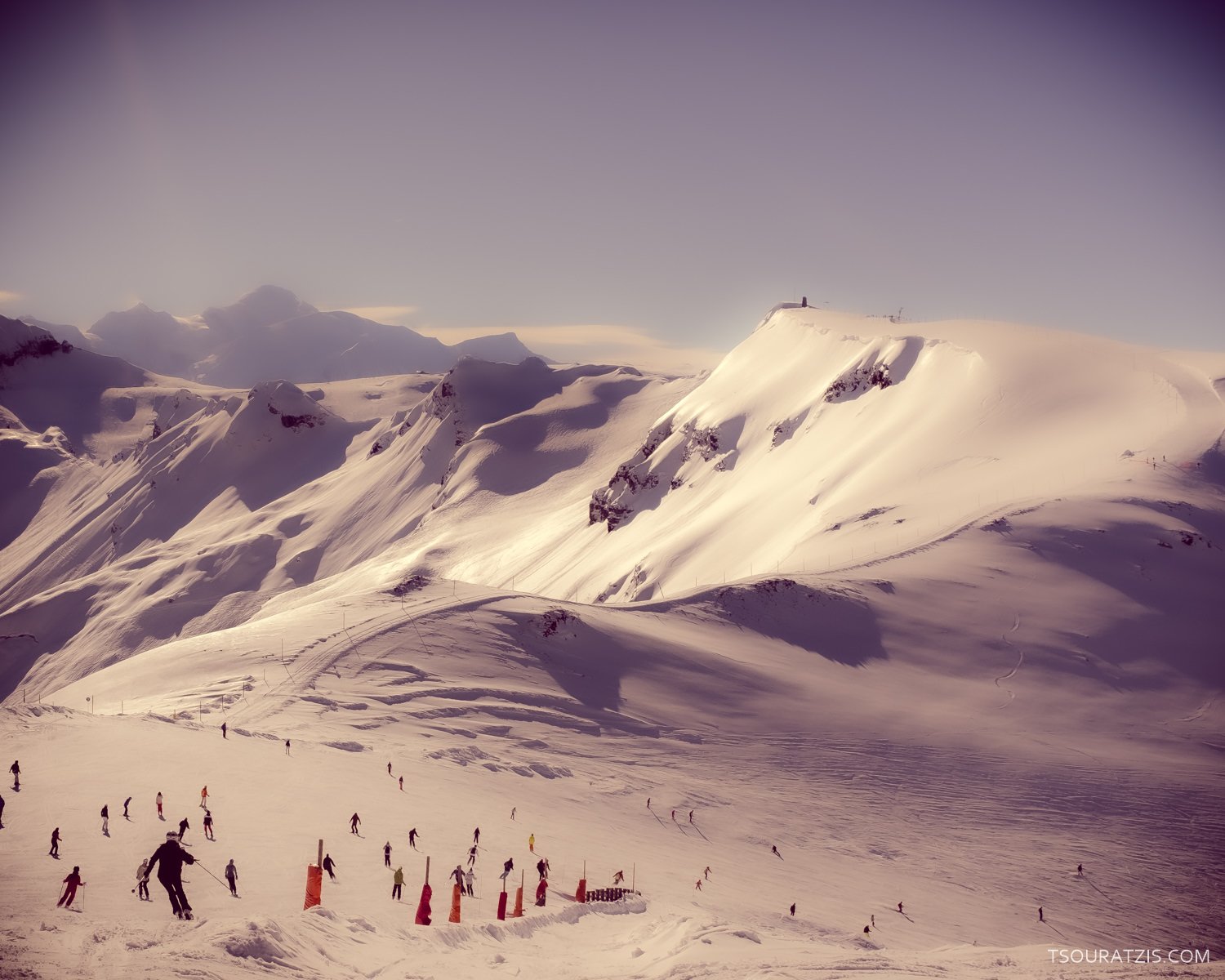 Flaine ski station Grand Massif, view to Mont Blanc