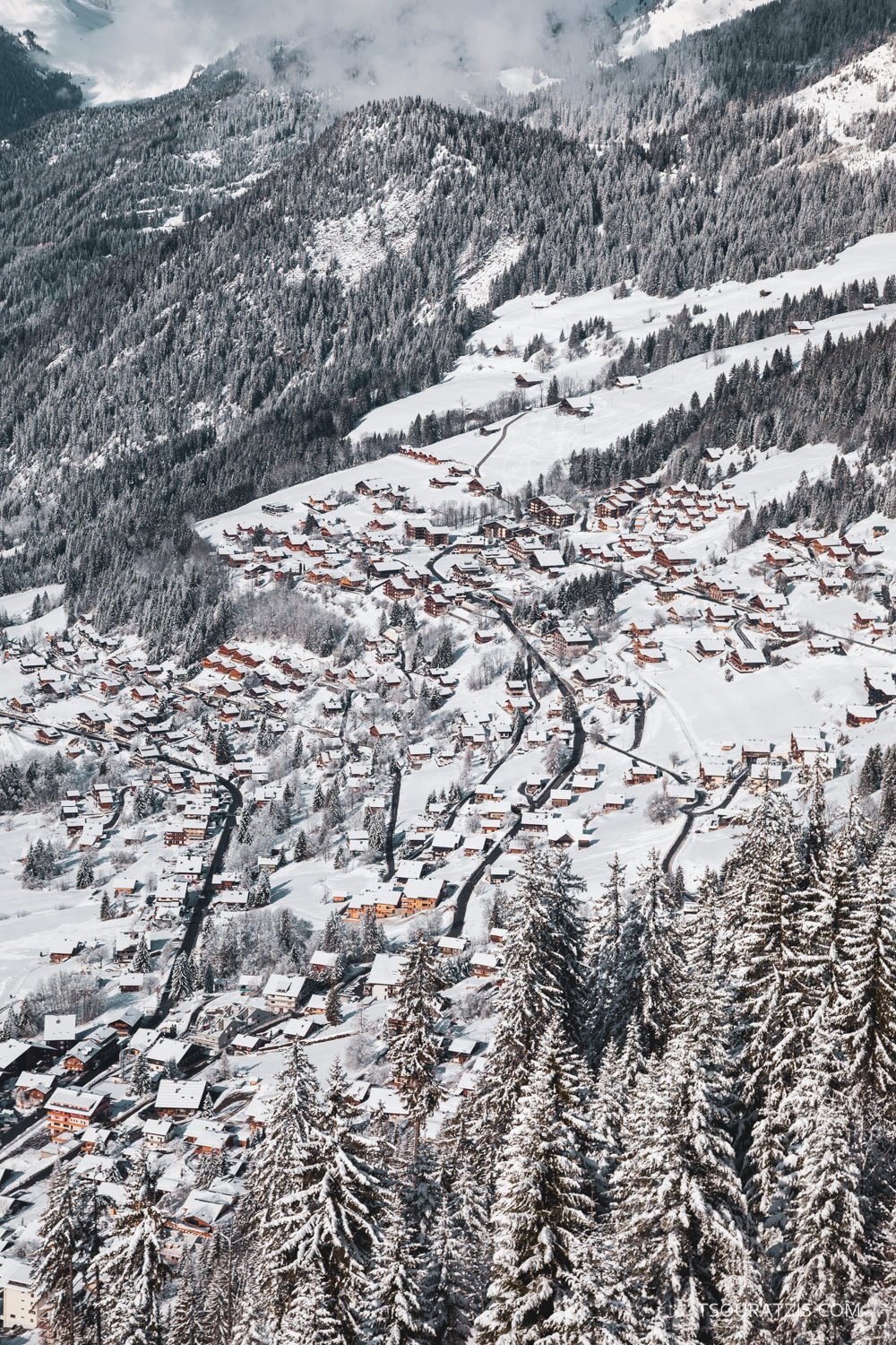 View to Chatel village in the French Alps  during winter