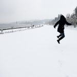 Geneva lake and city under snowfall-snow-Switzerland