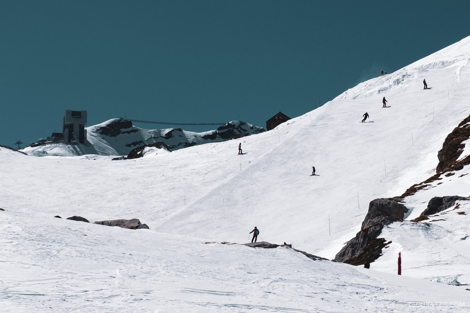 Glacier 3000 Swiss Alps Vaud Valaisane ski station red run and Peak walk