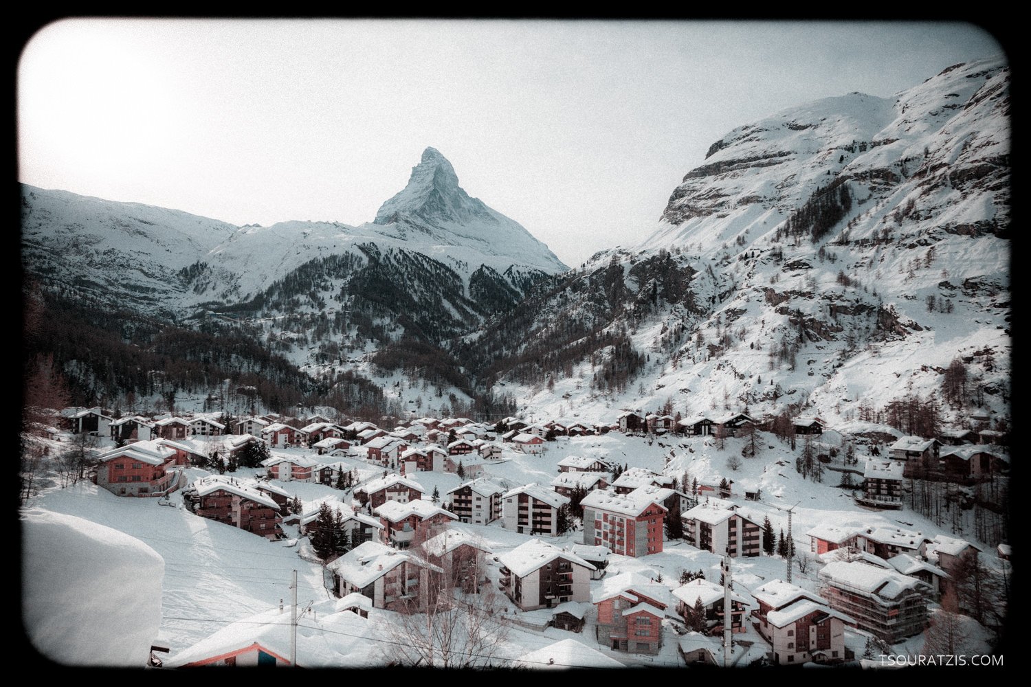 Zermatt ski resort with a view to the famous Matterhorn mountain in  Valais-Wallis canton