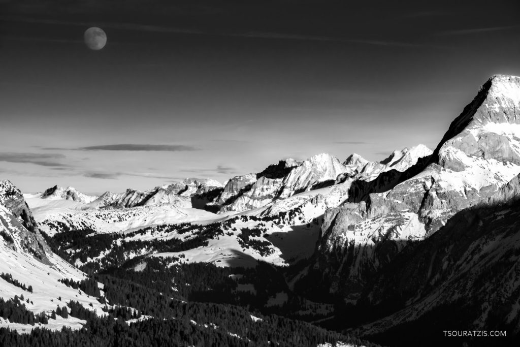 Moon rise Villars ski resort Les Diablerets
