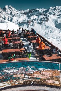 Restaurant view from Les Trois Vallees in the French Alps