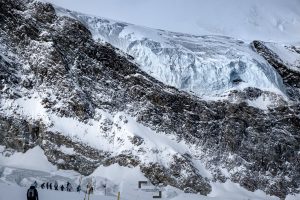 Skiing at 3,600 meters under the Saas-Fee glacier