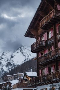 Saas-Fee village, traditional wooden chalet