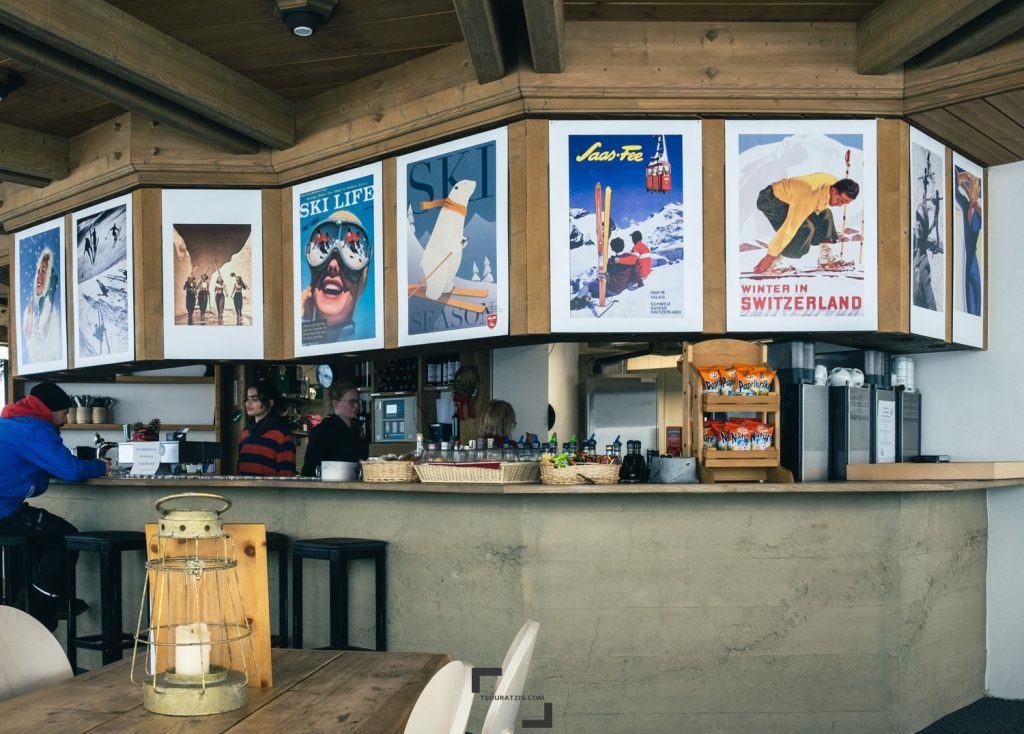Inside the Mittelallalin revolving 360 view restaurant, Saas-Fee ski station