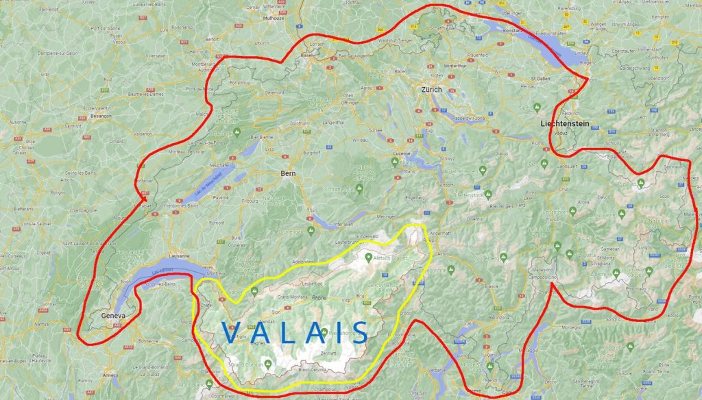 Valais canton map in Switzerland