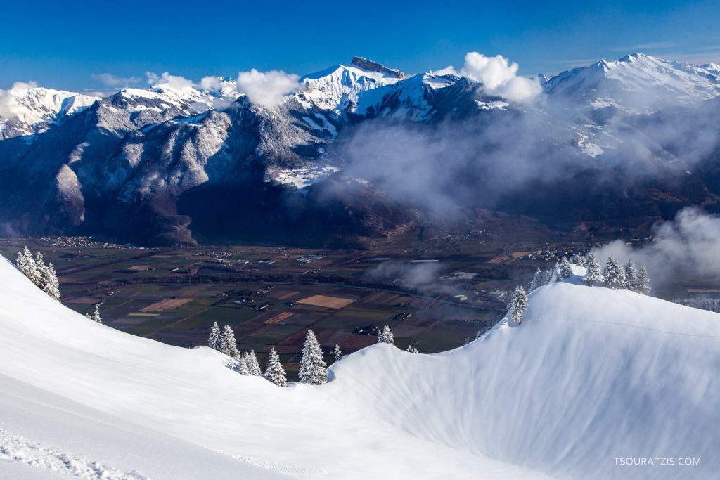 View to Rhone valley in Switzerland from Chatel ski resort in the French Alps