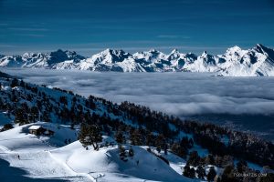 View to Swiss alps and Rhone valey from Nax ski resort and station