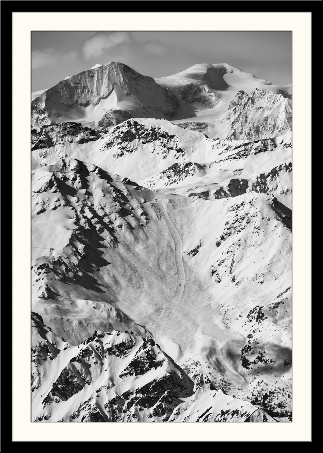 Black slope of Chamois in Zinal ski station, Val d'Anniviers landscape poster Swiss Alps
