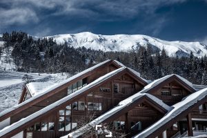 Meribel village and wooden chalets in the French Alps