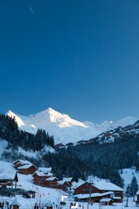 Meribel villlage and ski resort in the French Alps and the vallees ski domain