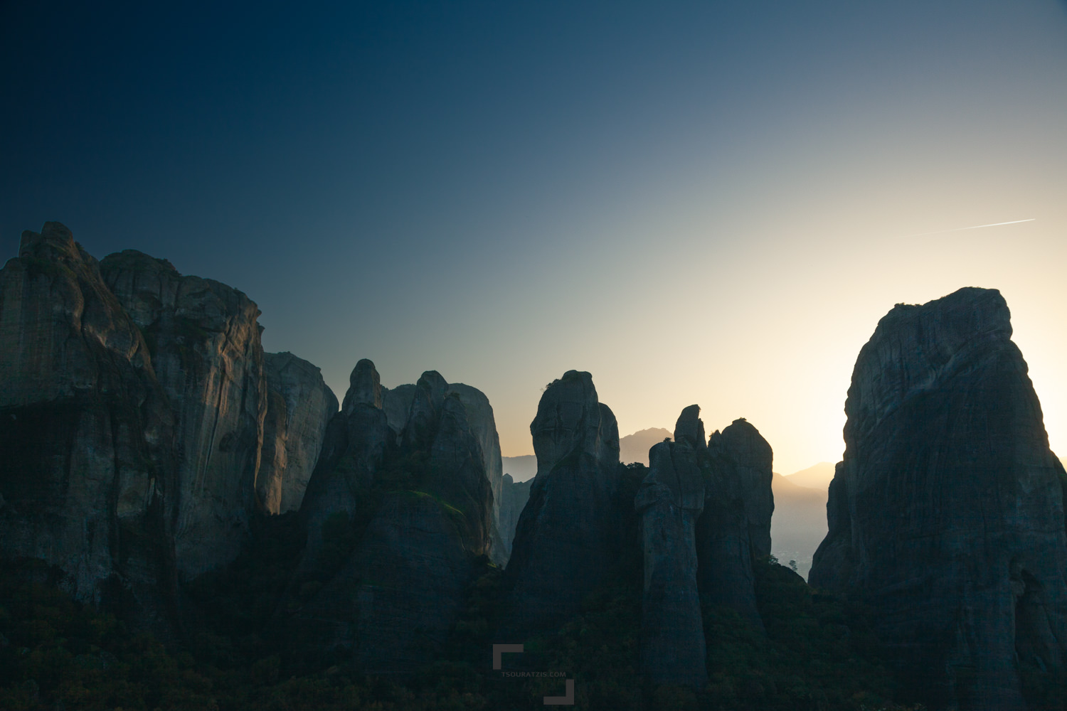 Meteora geological rock formations sunset